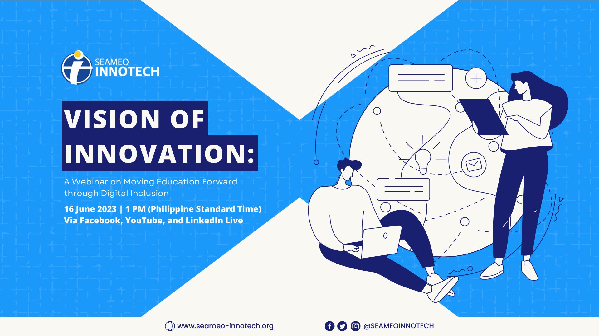 Event poster for the knowledge sharing forum, "Vision of Innovation: A Webinar on Moving Education Forward through Digital Inclusion."