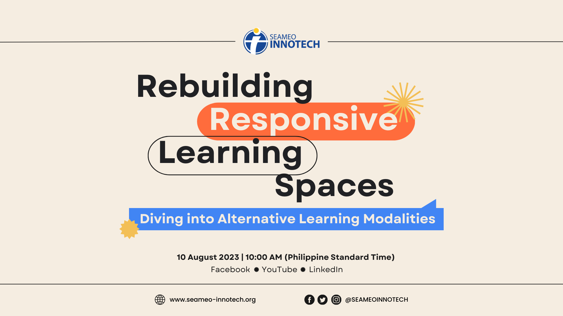 Event poster of the webinar, "Rebuilding Responsive Learning Spaces: Diving into Alternative Learning Modalities."