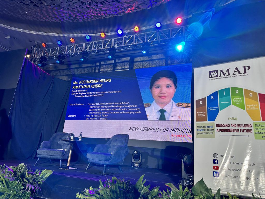 The Management Association of the Philippines introduces INNOTECH Center Deputy Director Kochakorn Khattapan Acidre at the General Membership Meeting on October 11, 2023. 