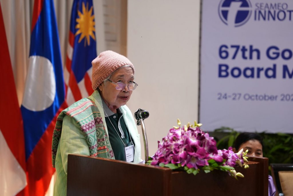 SEAMEO INNOTECH Center Director Prof. Leonor Magtolis Briones welcomes the Governing Board members and commemorates the United Nations Day during her opening remarks at the 67th Governing Board Meeting. 