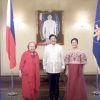INNOTECH Center Director Prof. Leonor Magtolis Briones greets the president of the Philippines and the First Lady during the Vin D'Honneur held at the Malacanang Palace.
