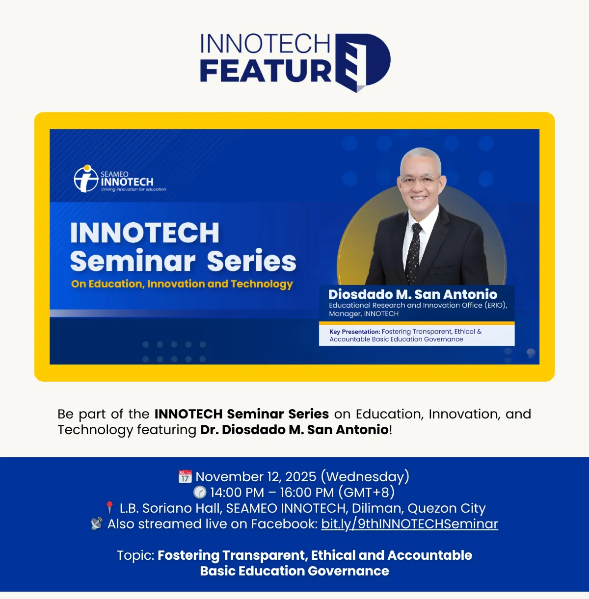 Innotech Technology INNOTECH Seminar on Education, Innovation, and Technology! (12 November ...