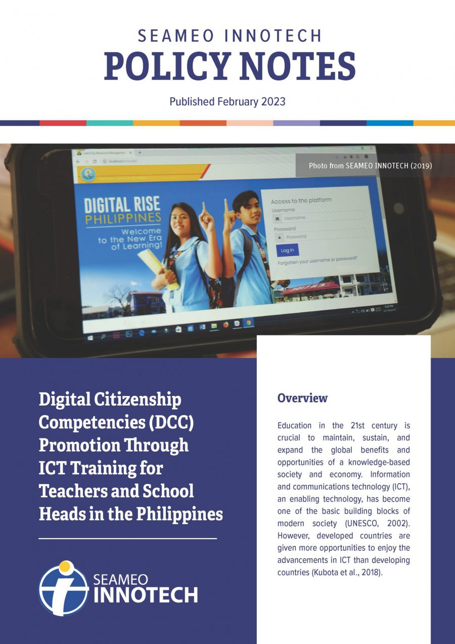 Policy Notes: Digital Citizenship Competencies (DCC) Promotion Through ICT Training for Teachers and School Heads in the Philippines