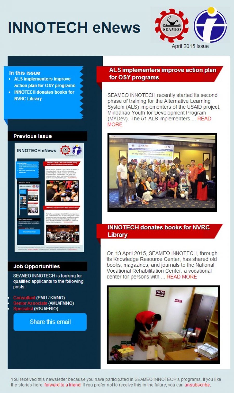 INNOTECH eNewsletter - April 2015