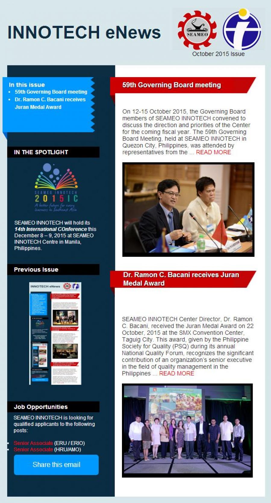 INNOTECH eNewsletter - October 2015