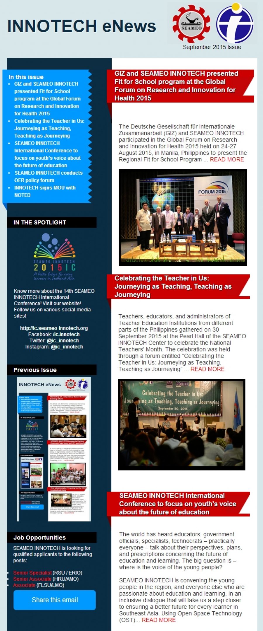 INNOTECH eNewsletter - September 2015