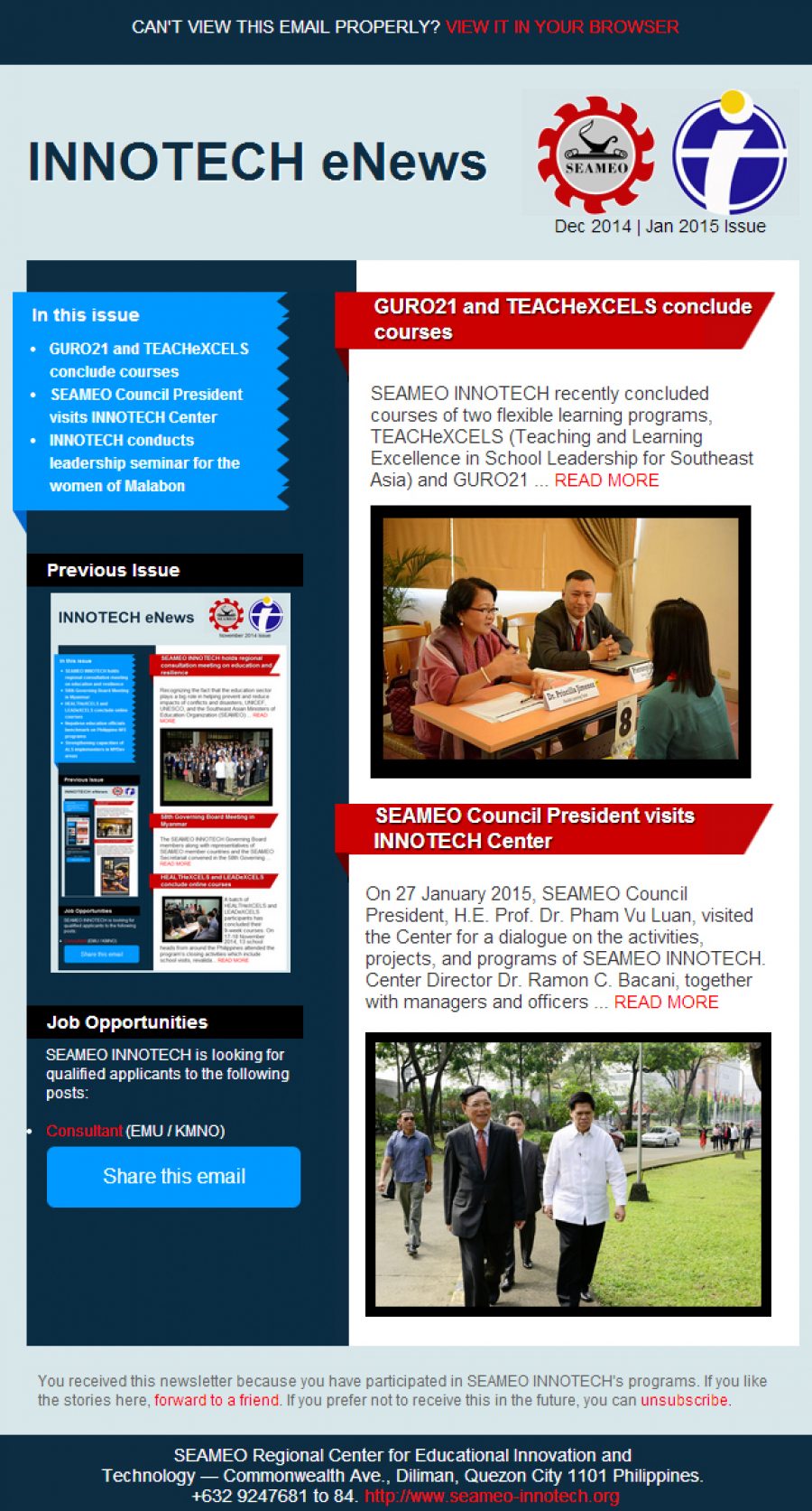 INNOTECH eNewsletter - December 2014-January 2015